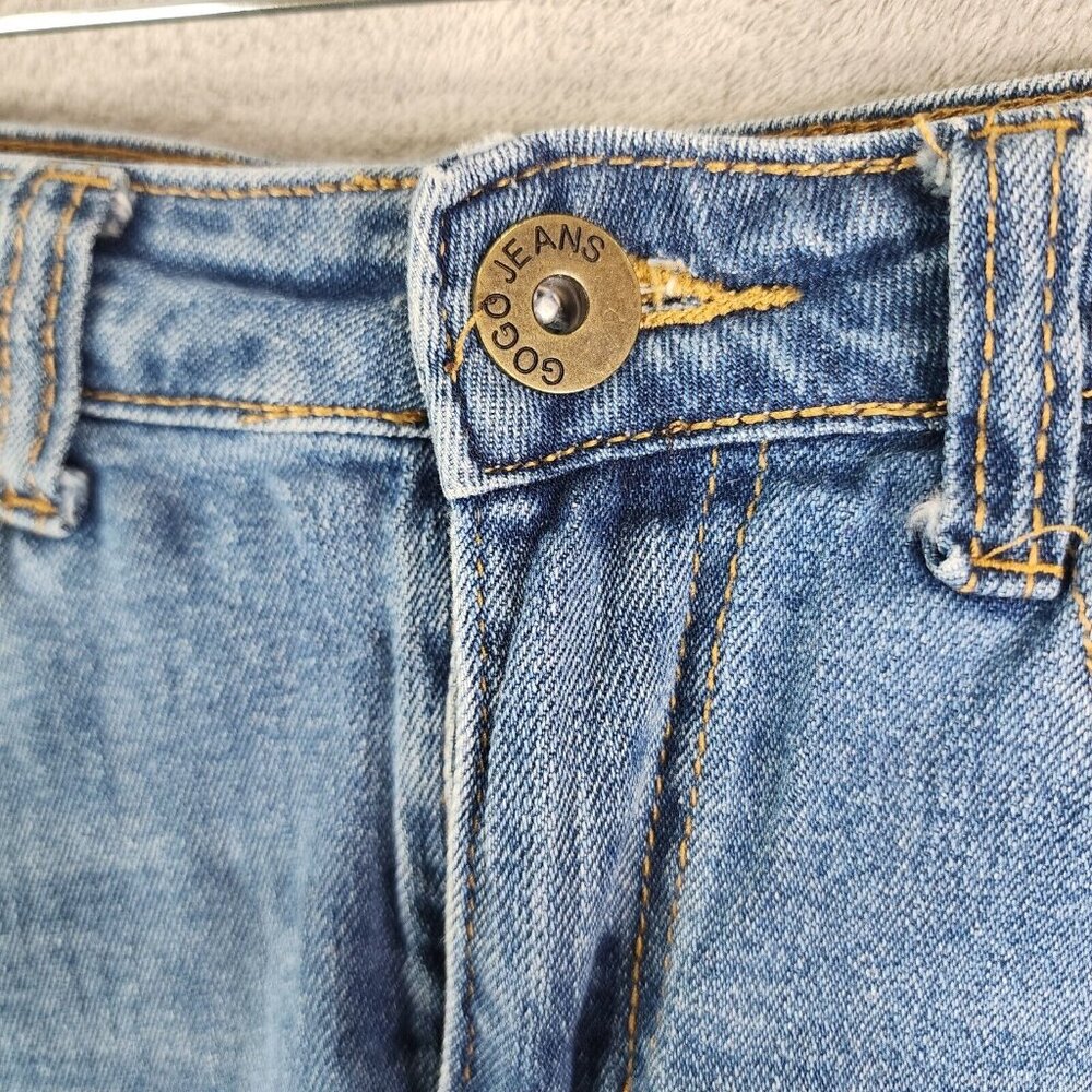 Womens Gogo Jeans Blue Denim Skirt Distressed Cuffed Raw Hem Size 1 - Picture 3 of 12